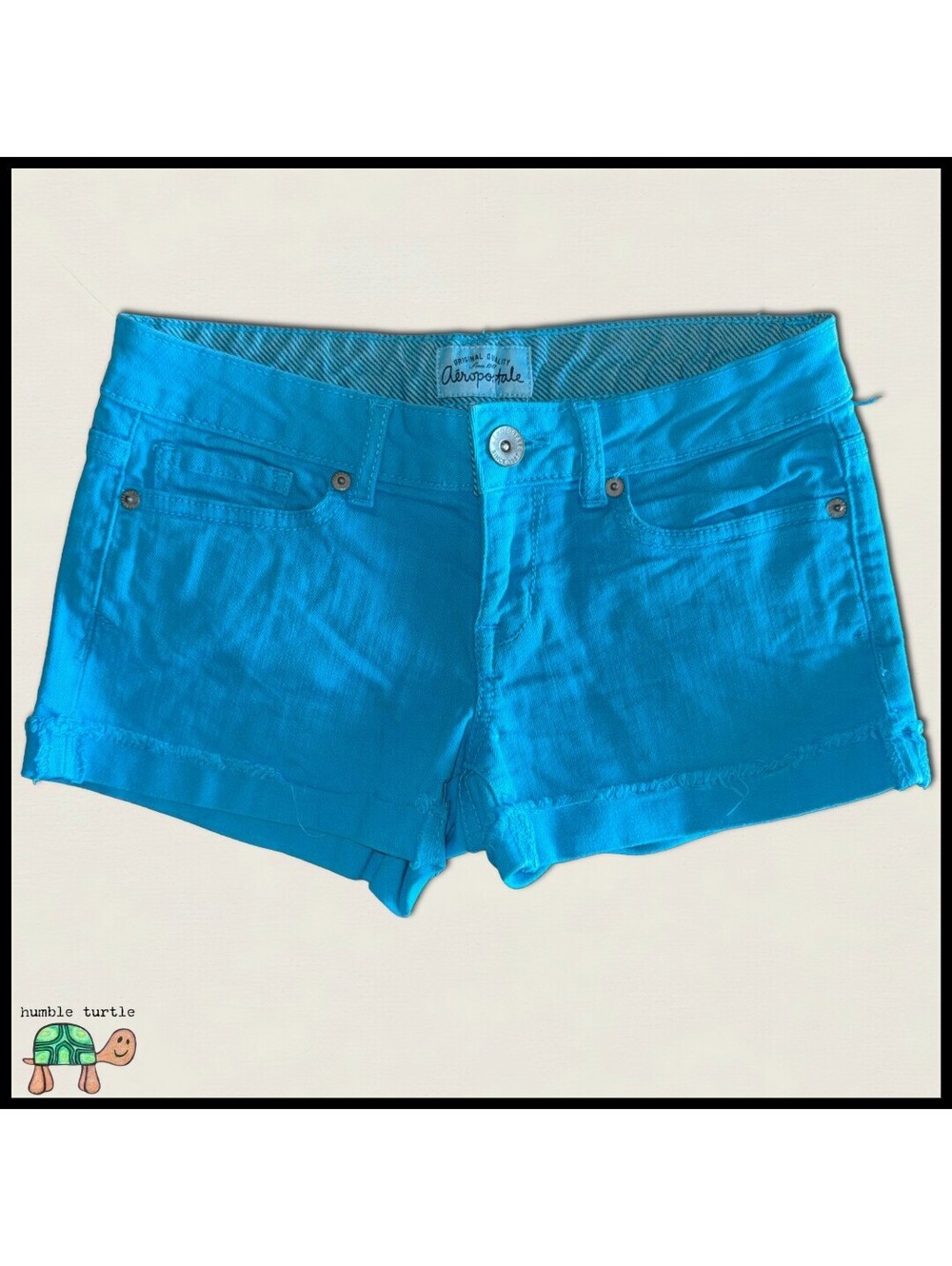 Aeropostale Women's Turquoise Blue Cotton Stretch Denim Shorts Size 0 | EUC
